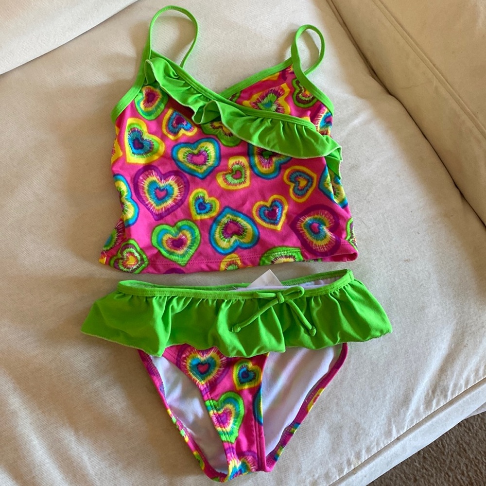 Girls tie-dye heart two-piece swimsuit